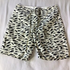J. Crew The Original Longboard Shorts Size 32 Allover Fish Print Swimming Trucks